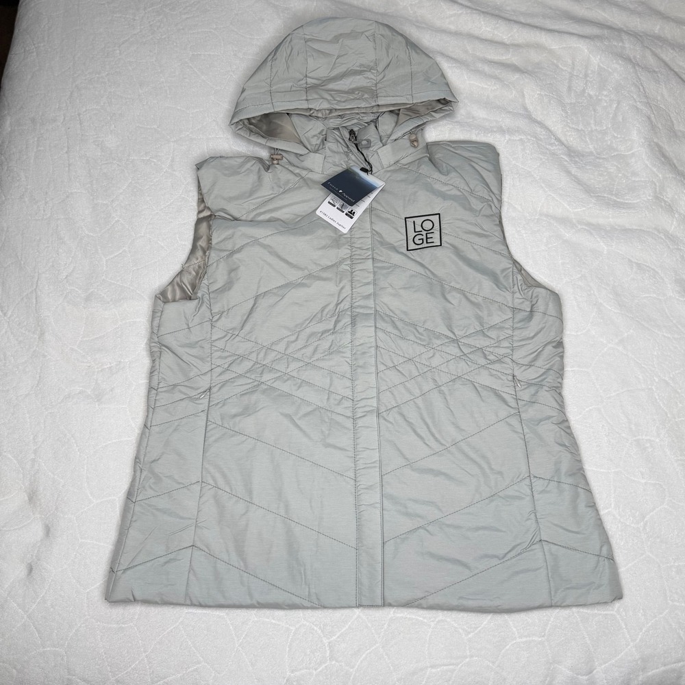 Fossa Apparel Women XL Grey Jupiter Quilted Puffer Vest Hooded Outdoor LOGE logo